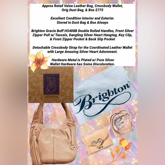 Brighton Handbags - Brighton Gracie Buff Leather Handbag Wallet Dust Bag Box Silver Adornment Excel